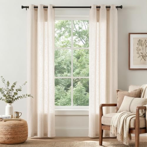 Image of jinchan Linen Curtains 84 Inch Light Filtering Grommet 2 Panels Beige