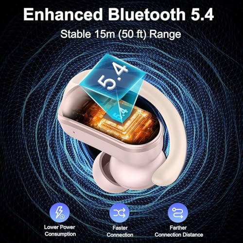 Image of Ordtop Sport Wireless Earbuds with Earhooks, 70H Playtime, IPX8 Waterproof | Bluetooth 5.4, 4 ENC Microphones, Deep Bass Sound, LED Display, USB-C Fast Charging, Secure Fit For Running, Gym And Workouts
