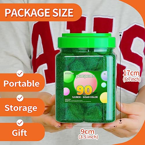 image for Eppingwin 90PCS Green Pom Poms,1.5 Inch Soft Pompoms for Crafts, Big P