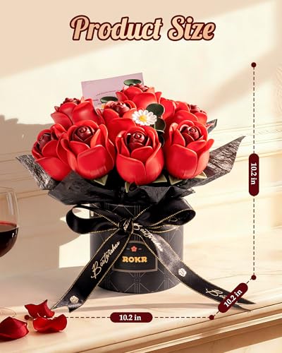 ROKR 3D Puzzles DIY Building Kit,9 Burgundy Roses Bouquet in Gift Box,Snap Together Flowers for Home Decor - image 5