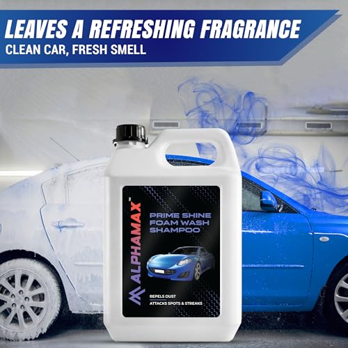 Image of ALPHAMAX Foam Shampoo for Car Wash - 5L Bottle, Honey Thick with Super Suds, Remove Tough Dirt & Safe on Paint, pH Neutral Premium Liquid, Thick Foam with Shine Enhancing Formula