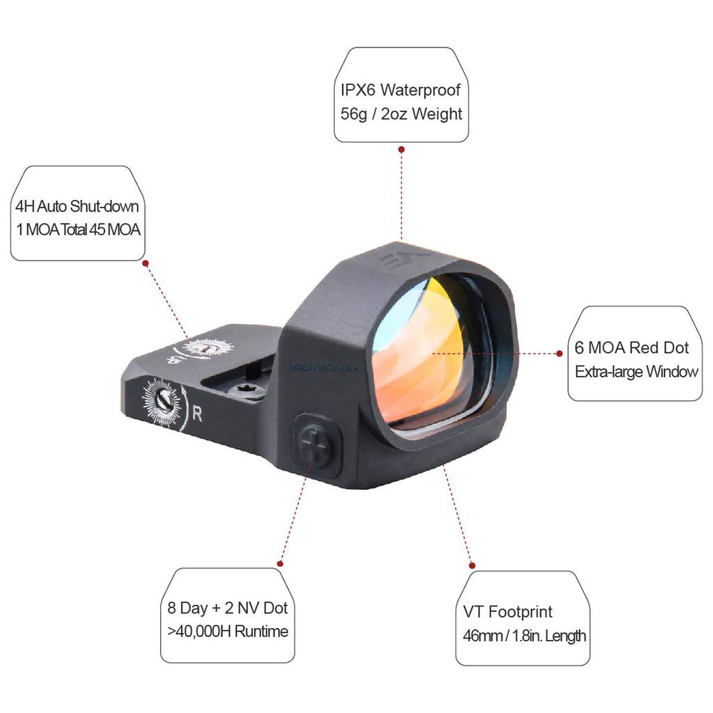 Vector Optics Frenzy 1x20x28mm Tactical Red Dot Sight with TRI and VT Footprint, Red Illuminated Reticle, 6 MOA Dot Size, 8 Levels of Illumination & 2 Levels of NV