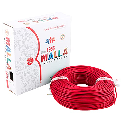Image of MALLA Copper Wire with Triple Layer PVC Coating, Single Core Flexible Electric Cable for Domestic & Industrial Connections (2.5 mm, 90m Long, Red) (MLWC14)