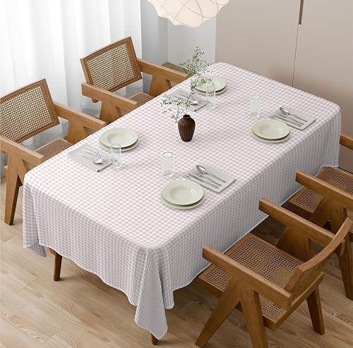 Image of Casableu Gingham Checks Pink Table Cloth for 6 Seater Dining Table | 52x72 Inch Rectangular Table Cover | Dust-Proof, Washable Fabric | Decorative Checkered Dining Table Cover for Home