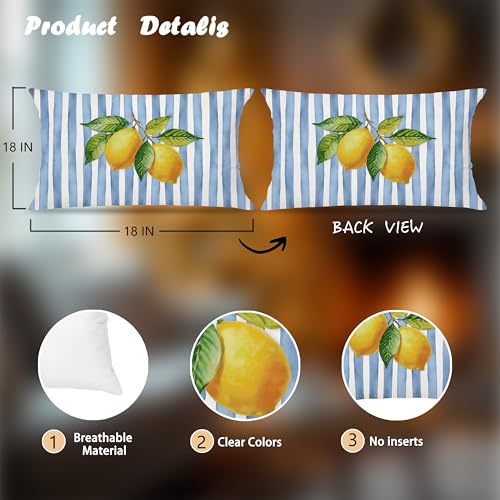 Image of Blue and Yellow Summer Italian Mediterranean Amalfi Coast Lemon Pillow Cover Decor 12x20,Italian Striped Decorative Throw Pillow Cover Decor for Couch Double-Sided