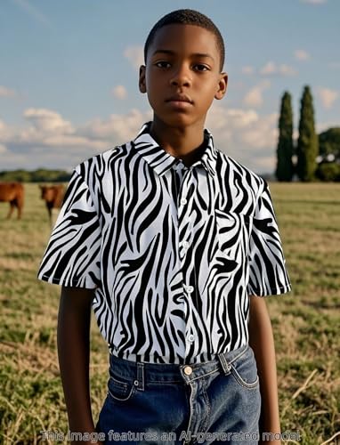 Image of COSLAND Boys' Animal Print Hawaiian Shirt Kids' Novelty Button Down Shirt, X-Small-Large