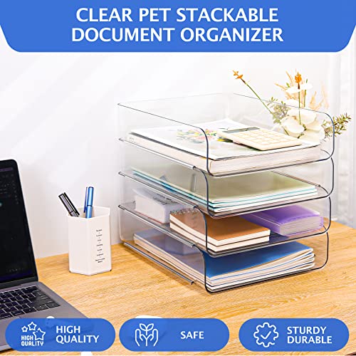 Conjunto de 4 organizações e armazenamento de escritório, bandeja de cartas PET transparente, organi