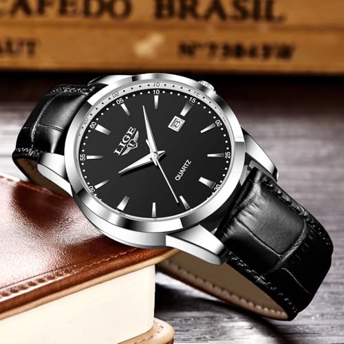 LIGE Herren Uhren Wasserdicht Quarz Armbanduhren Für Herren Männer Uhr Mit Datum Lederarmband Retro Business Men's Watches – Bild 6