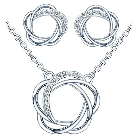 Yumilok Silver Jewellery Set for Women, 925 Sterling Silver Necklace and Stud Dangle Earrings, Silver Jewellery Set Gift for Girlfriend Wife on Valentine’s day Cover