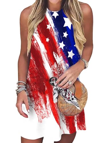 Image of VVNTY American Flag Tank Dress Women: 4th of July Shirts Sleeveless Patriotic USA Flag Tees Casual Summer Tanks Sundress