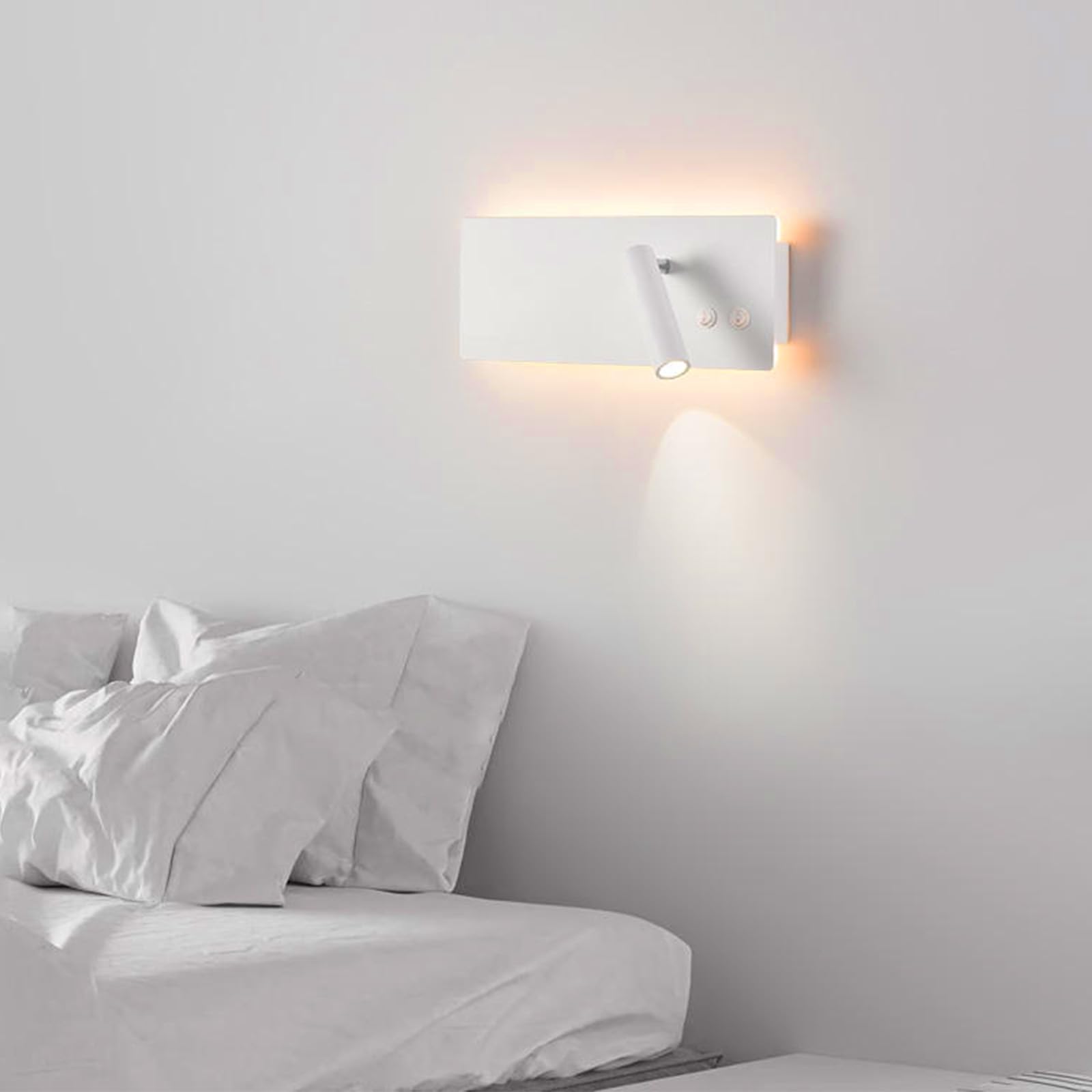 LED Wandleuchte Innen Leselampen mit 2 Schalter Moderne Wandbeleuchtung 350° Drehbar Verstellbar Spot Wandlampen Aluminium für Schlafzimmer Nachttisch Wohnzimmer (Weiß Rechts,Warmes Licht)