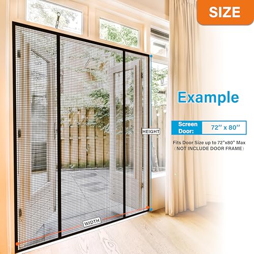 Image of Magnetic Screen Door, Door Screen Magnetic Closure-Keeps Bugs Out Let Breeze in, Heavy Duty Mesh - Pet and Kid Friendly, Works with Front Doors, Sliding Doors Fit Door Size 72 x 80 in