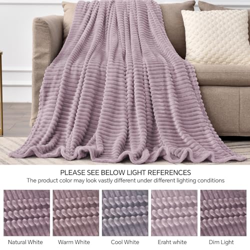 Image of BEDELITE Fleece Throw Blanket for Couch - 3D Ribbed Jacquard Soft and Warm Decorative Fuzzy Blanket - Cozy, Fluffy, Plush Lightweight Dusky Violet Throw Blankets for Bed, Sofa, 50x60 inches