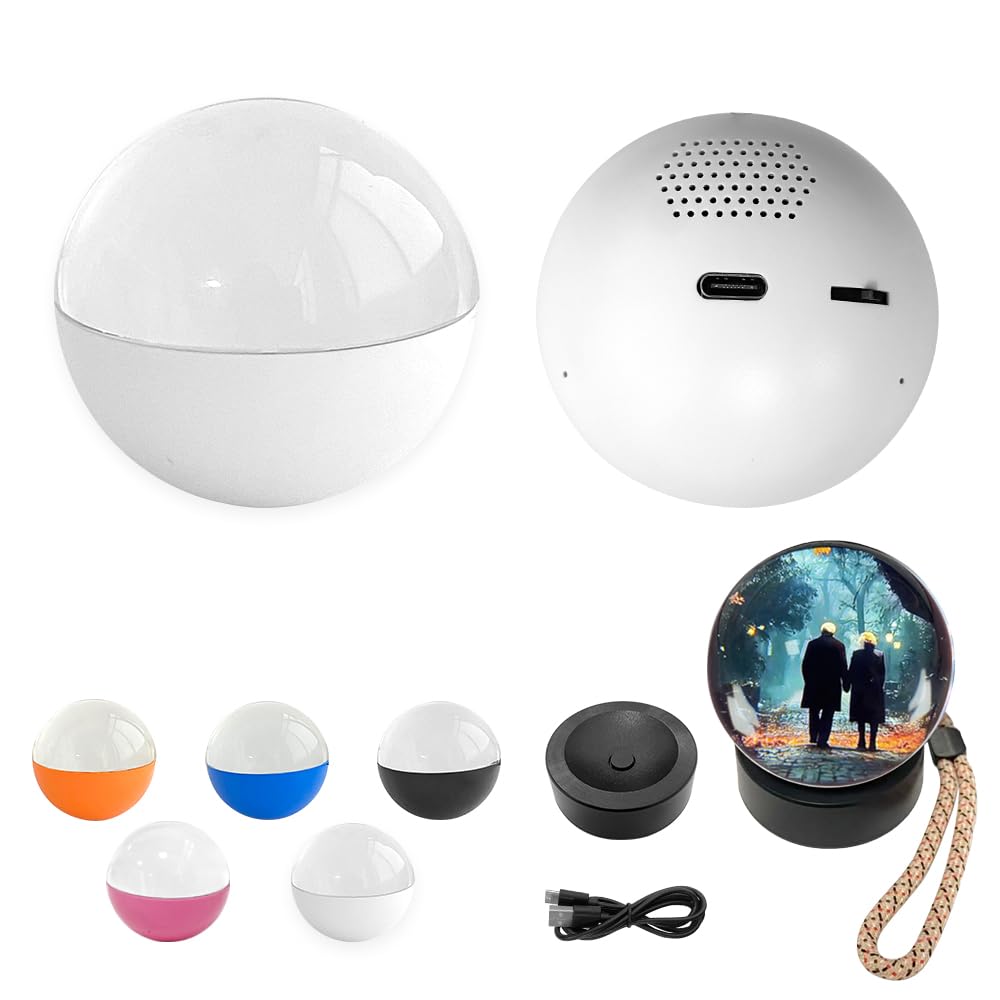 2.7inch crystal ball, video play electronic ball, round 3D ball playing videos and pictures round display for anniversary、birthday gifts, advertising display balls, electronic photo albums (White)