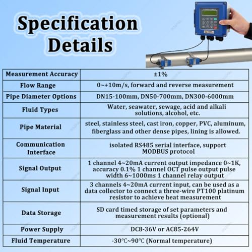 Medidor de flujo ultrasónico portátil con sensor de temperatura 8