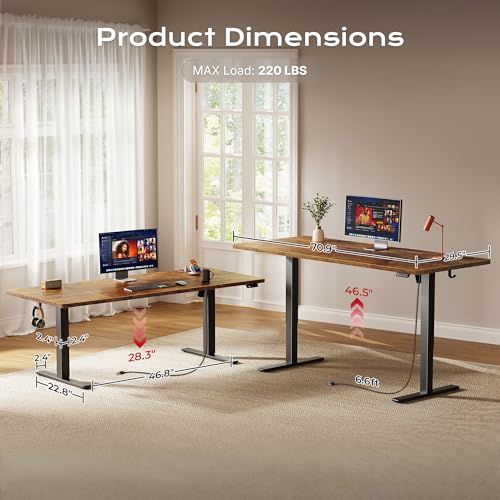 Image of Huuger 71 X 30 Inch Electric Standing Desk with Power Outlets and USB-C Port, Height Adjustable Desk, Sit Stand Desk for Home Office, Computer Desk with 4 Presets, Stable Steel Frame, Rustic Brown