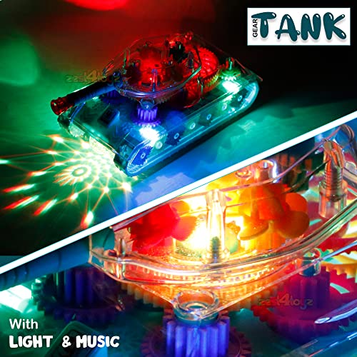 Image of Zest 4 Toyz Army Tank Toy for Kids Transparent Gear Tank with Led Lights 360 Degree Rotation Bump and Go Toys for Boys & Girls Musical Toy Car for Kids (Gear Army Tank) - Multicolor