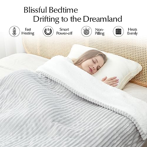 Heated Blanket Throw Size, Soft and Cozy Electric Heating Blanket for Bed, Automatic Safety System 6 Heating Levels & 4 Hours Auto-Off, 50" x 60" Light Grey