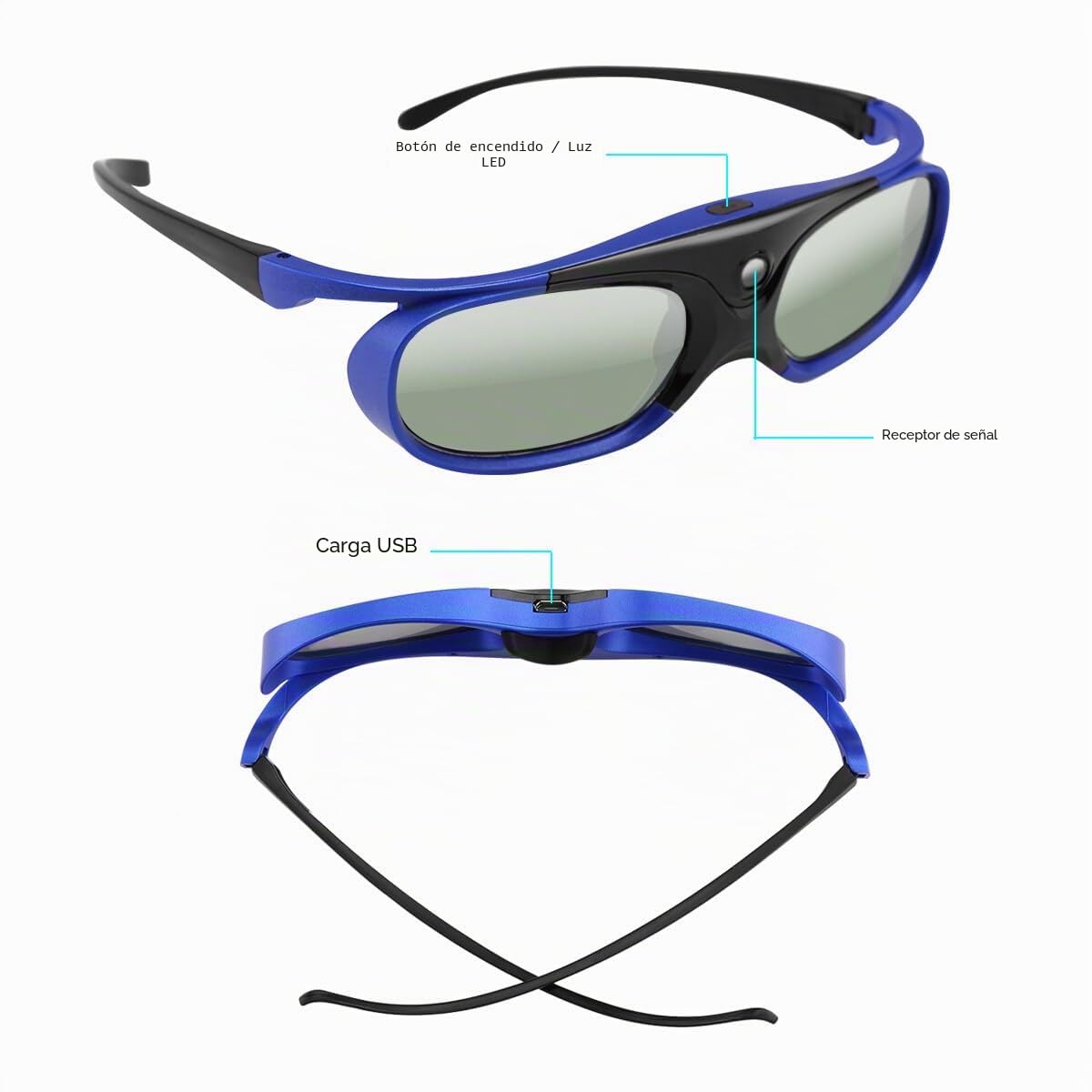 Gafas 3D recargables 3D para todos los proyectores DLP Link 3D compatibles con Acer ViewSonic BenQ Optoma Viewsonic DLP proyector DLP