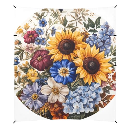 Autumn Flowers Sunflower Delphinium Peonies White Foldable Beach Canopy UPF50+ Protection Lightweight Sun Shade with Carrying Bag for Camping, Picnics, Backyard