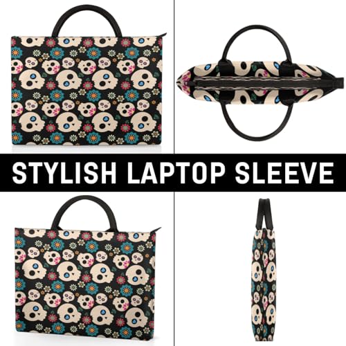 Cute Skulls Flowers Laptop Sleeve with Handle Waterproof Computer Carrying Case4