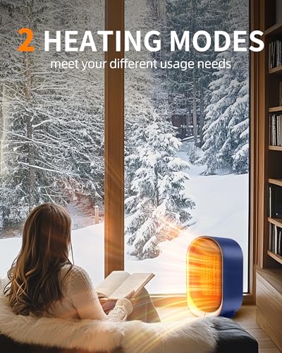 Image of Space Heater, Portable Heater for Indoor Use, Small Electric Heaters with Overheat & Tip-Over Protection, Mini Desk Heaters for Office Bedroom Bathroom, Compact & Efficient Heating, Blue