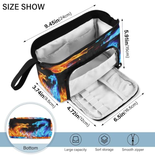 Image of Dragons Fire Print Pencil Case Pouch Big Capacity Pencil Bag Box Organizer Pen Case with Compartmens Stationery Organizer for Girls Boys Women School College Office