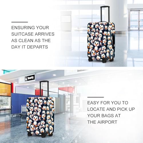 Image of Penguin Luggage Protector, Washable Suitcase Cover Allover Cartoon Penguin Anti-scratch Cute for 32 inch,34 inchBag