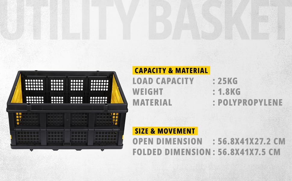 Image of STANLEY SXWT-FT505-SP Folding Utility Basket,25kg Load Capacity,40L Volume,Retractable Placement Pins for Easy & Stable Double or Triple Stacking,Open Dimn: 56.8x41x27.2 cm,Folded Dimn: 56.8x41x7.5 cm