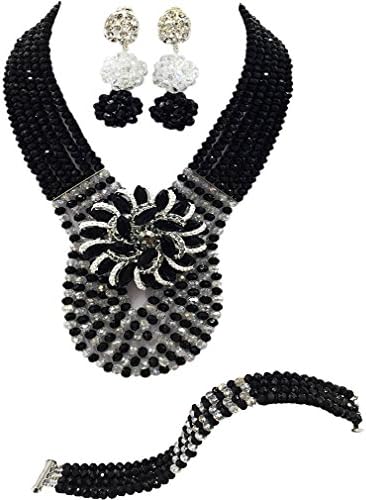 Womens Wedding 6 Rows Champagne Gold AB and Multicolor Crystal Beads African Jewelry Sets