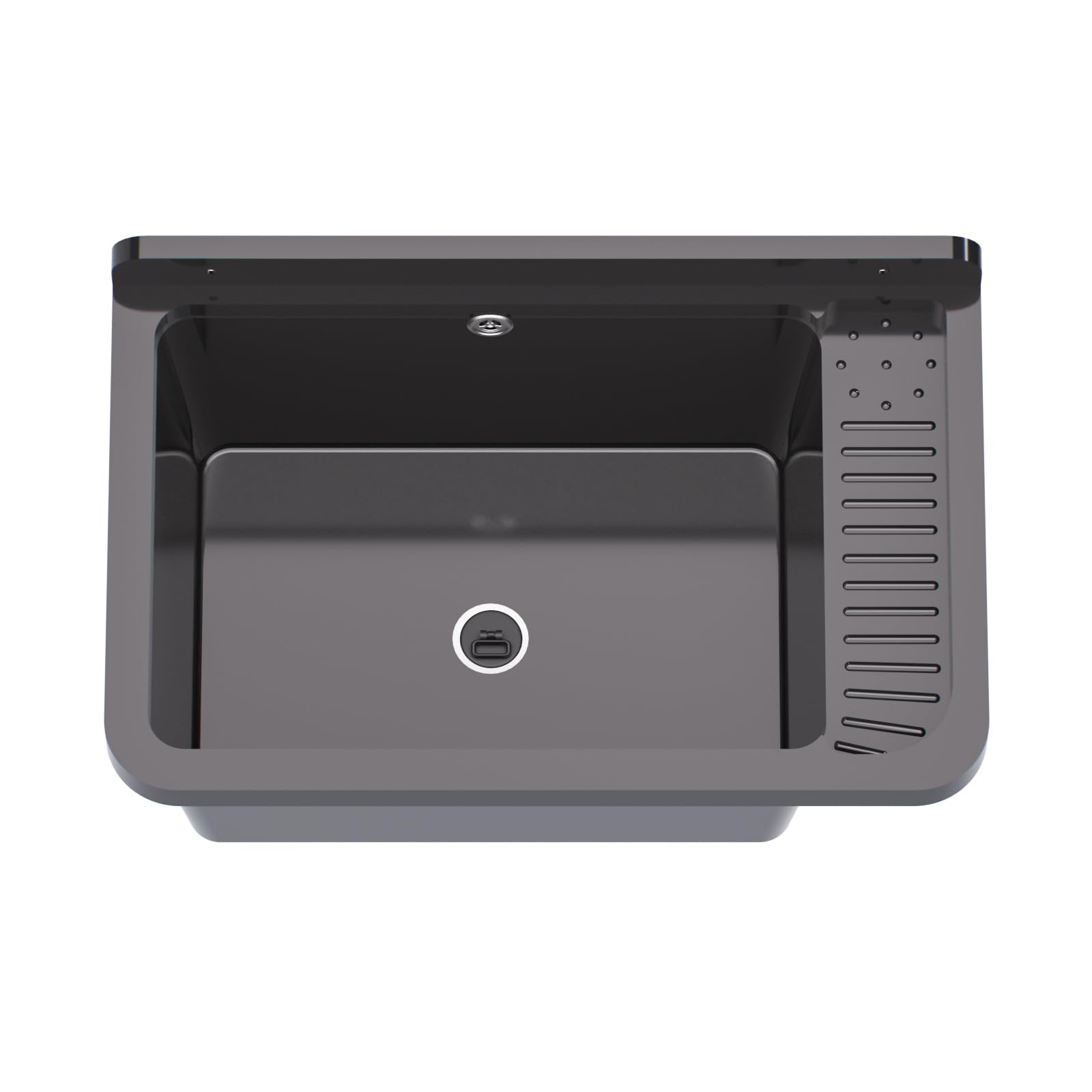 QLS Fregadero plástico 50,8x33,8 cm con sifón y kit negro | Para garaje, taller y lavadero. Resistente al calor, fácil de limpiar, interior/exterior, con kit de montaje