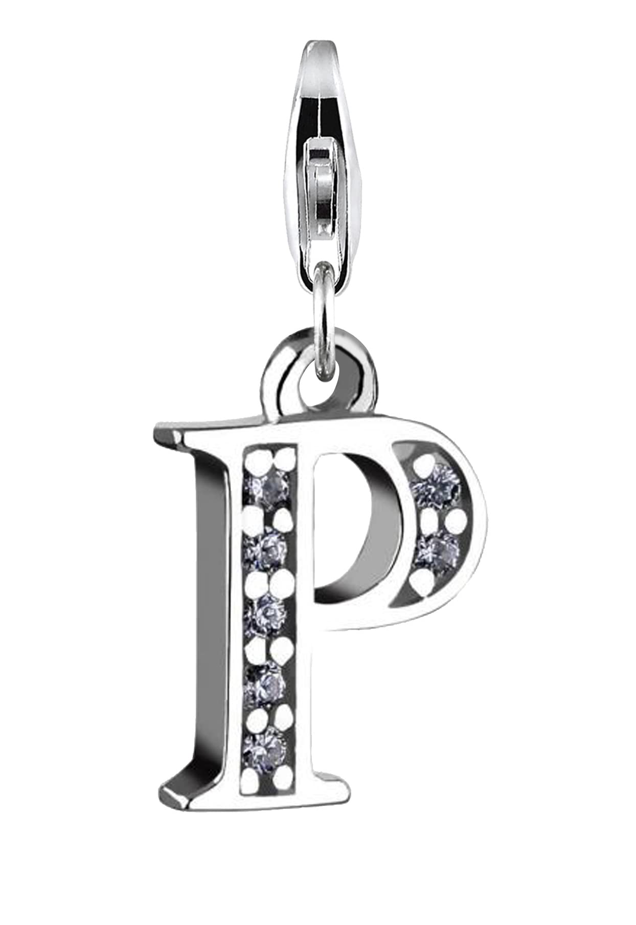 Nenalina Buchstabe P Karabiner Charm Anhänger Bettelarmband 925 Silber