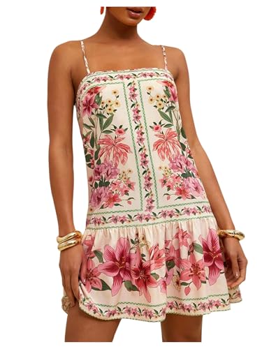 Image of MakeMeChic Women's Floral Boho Dress Sleeveless Vacation Mini Short Dress Tie Backless Sundress