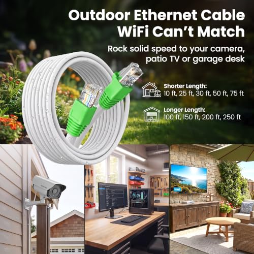 Image of GEARit Cat6 Outdoor Ethernet Cable (25ft) 23AWG Pure Copper, FTP, LLDPE, Waterproof, Direct Burial, In-Ground, UV Resistant, POE, Network, LAN, Internet, Cat 6, Cat6 Cable - 25 Feet