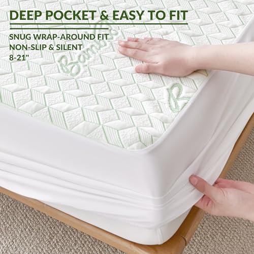Image of Safe and Sound Waterproof Mattress Protector - Breathable Noiseless - Oeko-TEX Machine Washable - Fits 8-18 inch Deep Pockets Mattress Cover Bamboo Viscose Queen