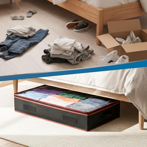 6-Inches-Under-Bed-Storage-Containers-Pack-of-2-Underbed-storage-drawers-with-Durable-Handles-Large-Capacity-Dual-Zipper-Clear-Window-For-Clothing-Bedding-Blankets-Towels-Sweaters