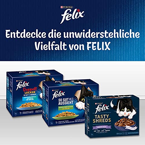 Felix Sensations Saucen Katzenfutter nass, Sorten-Mix, 4er Pack (4 x 24 Beutel à 85g)