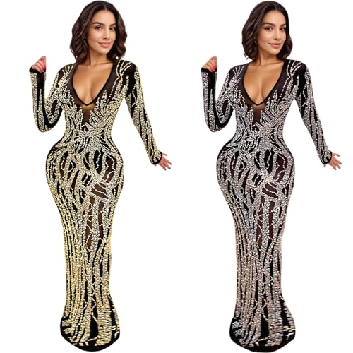 Image of PORRCEY Sexy Elegant Rhinestone Party Club Night Formal Dress for Women