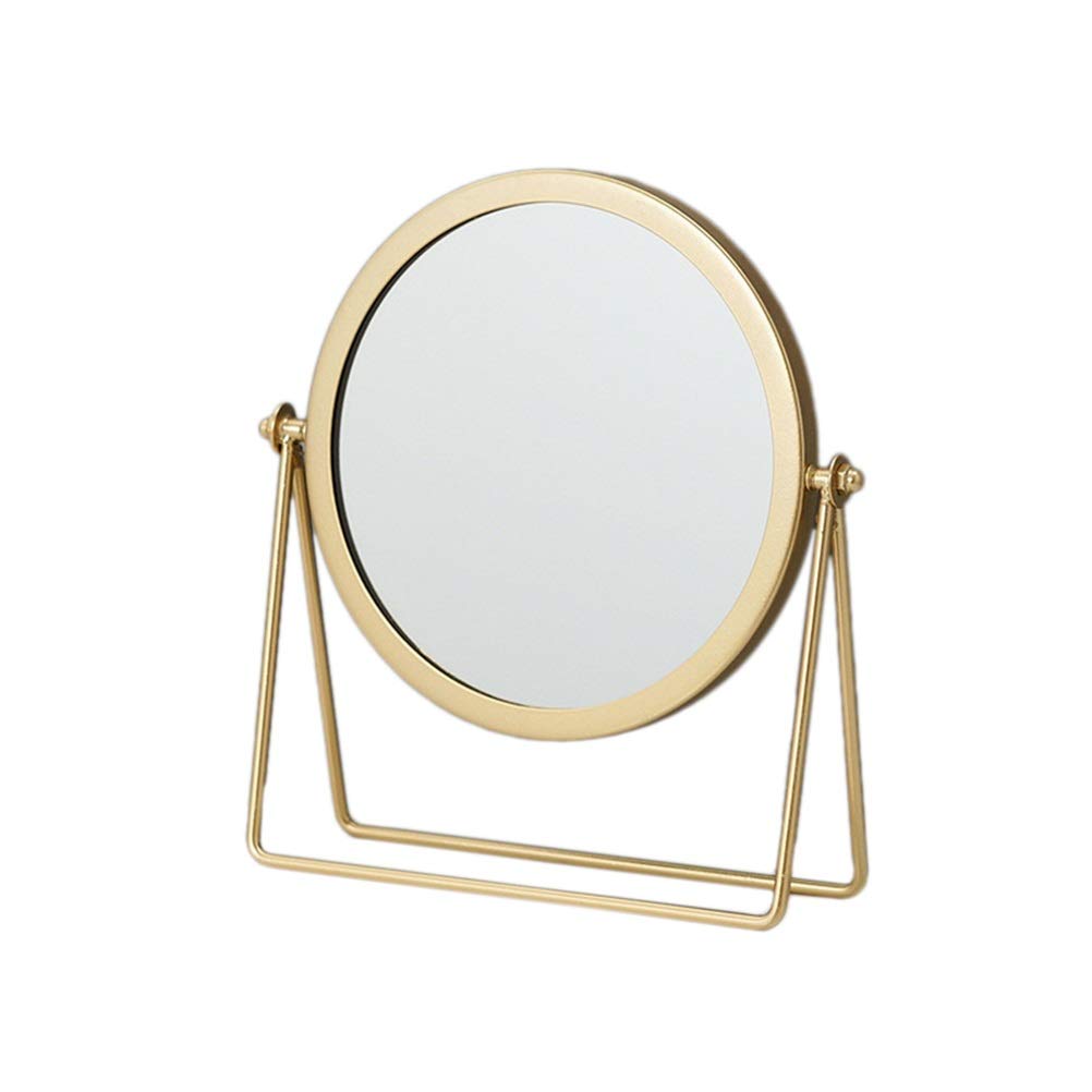 FLYIODFCXV Cosmetic mirror, Metal Decorative Mirror Lady Desktop Makeup 360℃ Round Shape Vanity Backlit Mirrors(Gold)