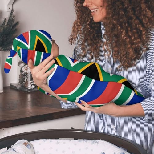 Image of South African Flag Newborn Swaddle Blanket with Beanie Hat - Unisex, One Size - Polyester - Tie Closure - Perfect for Newborns, Parents and Caregivers