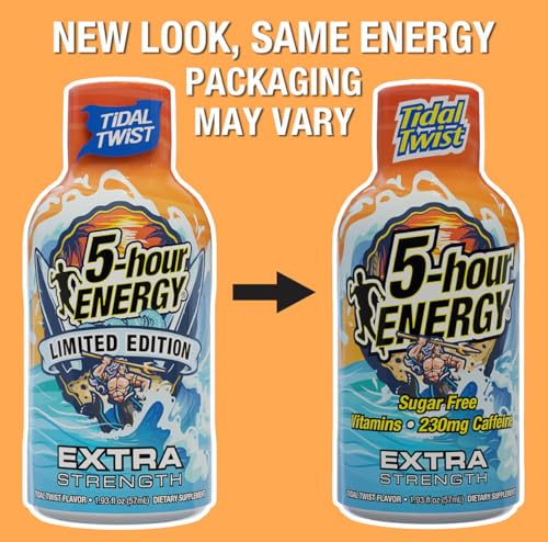 Image of 5-hour ENERGY TIDAL TWIST Flavor, 30 Count, 1.93 Fl Oz Energy Shot, Extra Strength, Sugar Free (Pack of 3)