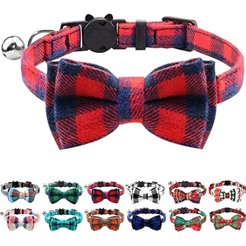 Joytale Cat Collar with Bell and Bow Tie, Quick Release Safety Collars for Kitten and Cats, Soft Tartan Collar, 1 Pack, Red Cover