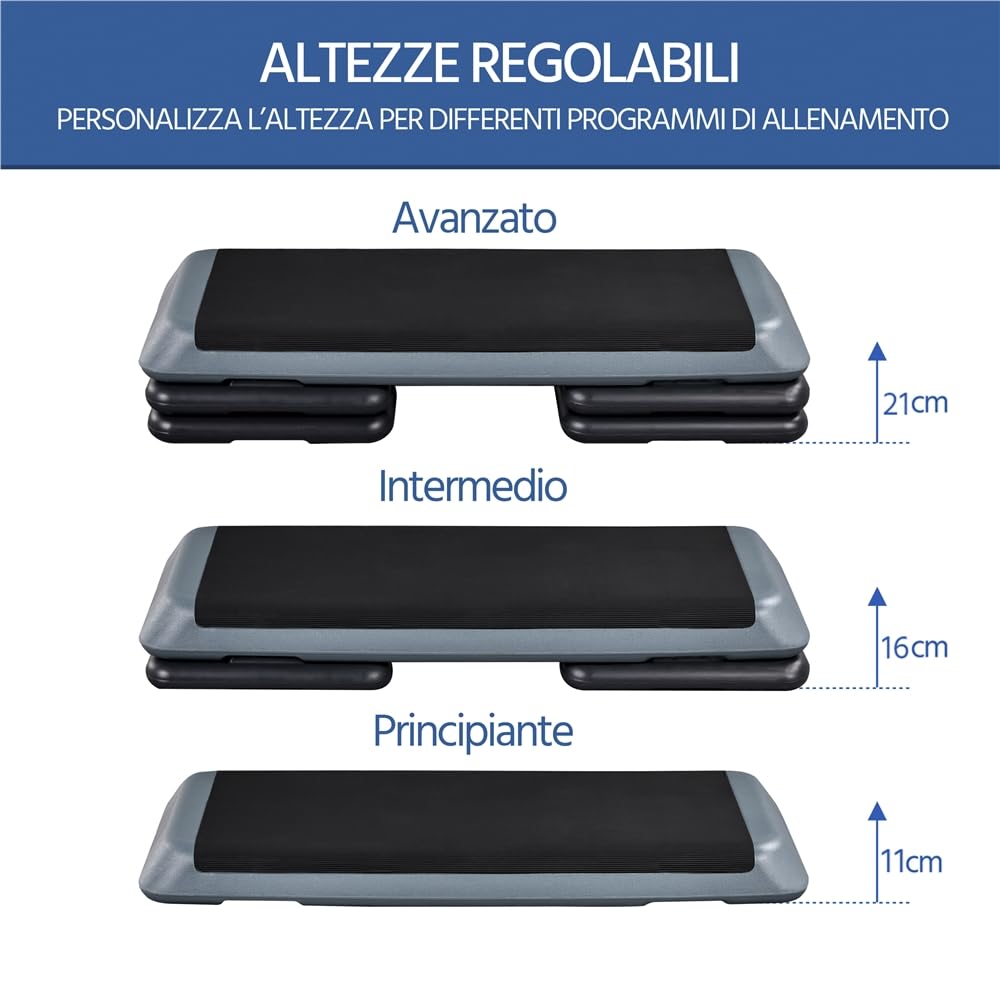 Yaheetech Step da Aerobica Piattaforma Step con 3 Altezze Regolabili 109,5 x 42 cm Grigio