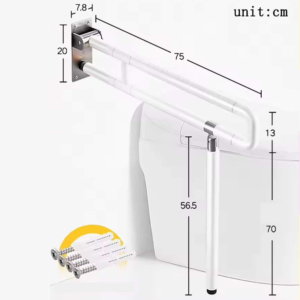 Maniglione Bagno Disabili,Maniglione Disabili,Maniglioni Per Disabili,Maniglione Ribaltabile Bagno Maniglione Pieghevole,antiscivolo con visione notturna,Supporta 600KG Per Anziani (bianco, 75cm)