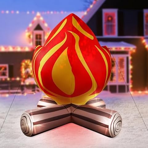 5FT Inflatable Campfire Decoration, Inflatable Fire Fake Decorations Build-in Bright LEDs Campfire Blow-up Yard Decorations for Lawn Garden Christmas Festival Party Cover