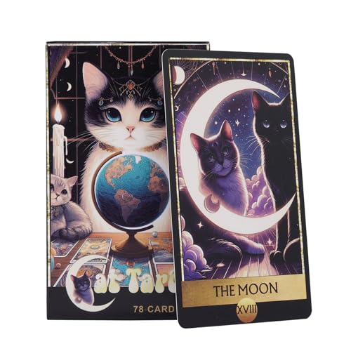 Cat Oracle Cards Lot de 78 Cartes de Tarot Version Anglaise, Format de Poche, Cartes imprimées Transparentes pour la Divination du Destin, Les Jeux de Tarot intuitifs, Les Conseils spirituels et la