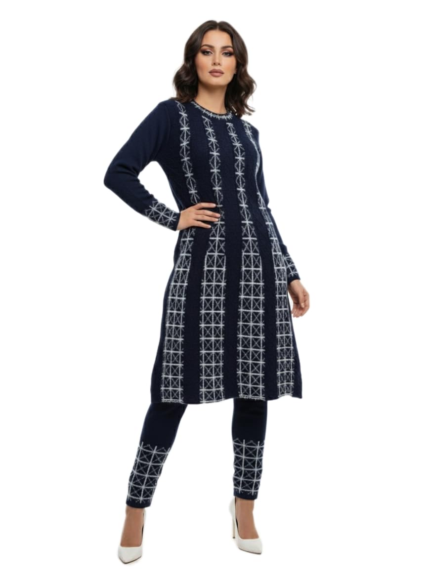 Women Winter Wear Woolen Kurta Palazzo Set || Women Ethnic 2 Piece Set Suit for Girls & Women || Knit Dress Set with Geometric Pattern