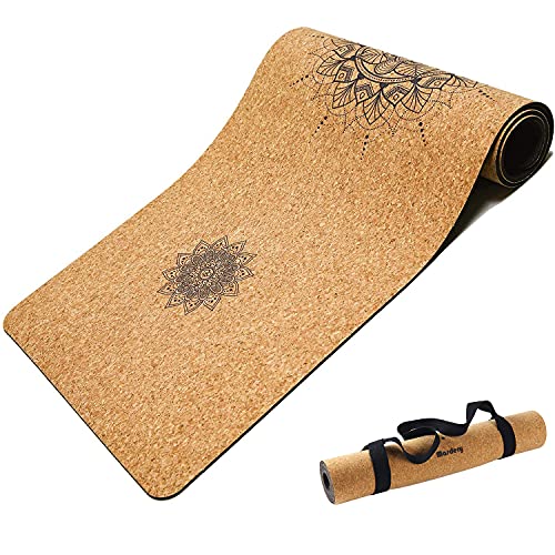 Black Friday - 60% OFF MASDERY Cork Yoga Mat Non Slip Naturel Rubber 72"x 24" Body Line High Elasticity 4mm Thick Yoga Mat Upgraded Wear Resistant with Strap Eco Friendly Floor Exercises Portable Hot Yoga Pilates