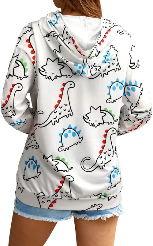 RMCMS Women Dinosaur Funny Hoodie Sweatshirt Pocket Crewneck Casual Loose Cute Tops Long Sleeve Hoodied Pullover Shirt - Image 5