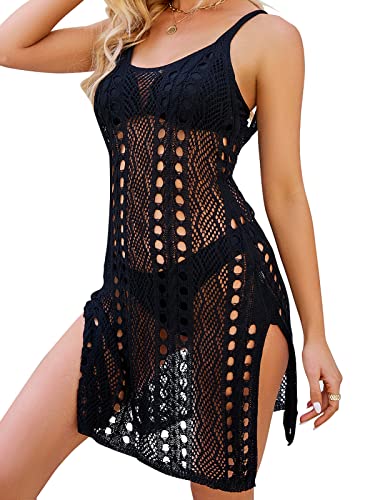 EDIMENS Bathing Suit Cover Ups for Women Swimsuit Coverup Bikini Crochet Cover Ups for Swimwear Side Split Long Beach Dresses Black